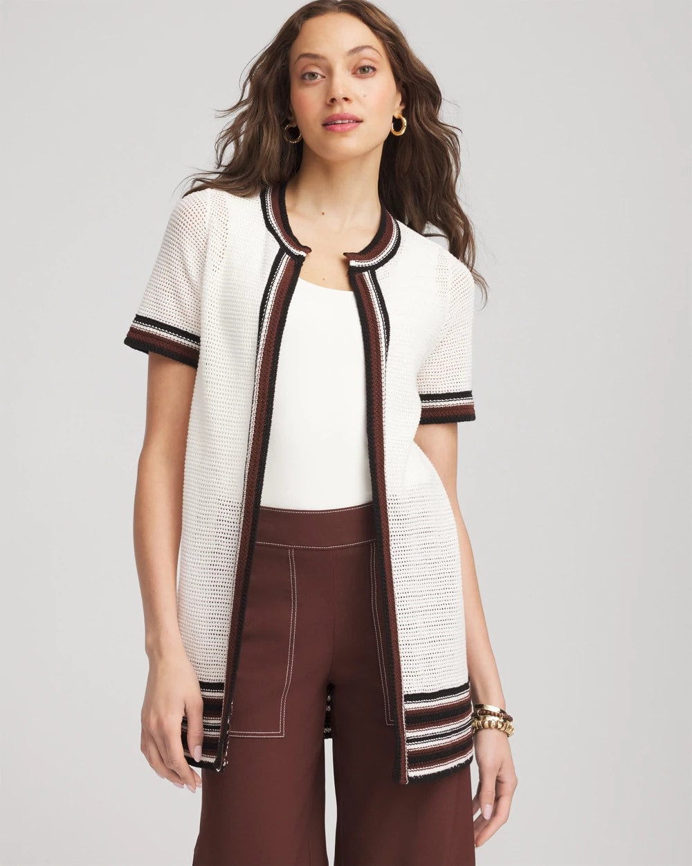 Chico's - Pointelle High-Style Short-Sleeve Cardigan