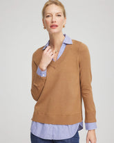 Chico's - Camel Built-In Shirt Knit Sweater