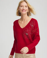 Chico's - Floral Embellished Dolman V-Neck Pullover