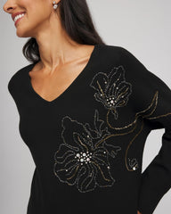 Chico's - Floral Embellished Dolman V-Neck Pullover