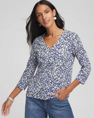Chico's - Printed Slub Splitneck Button Tee