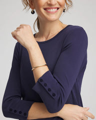 Chico's - Pima Cotton Crewneck Button Tee