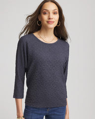 Chico's - Textured Denim-Motif Tapered-Hem Top