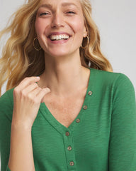 Chico's - Slub Splitneck Button Tee