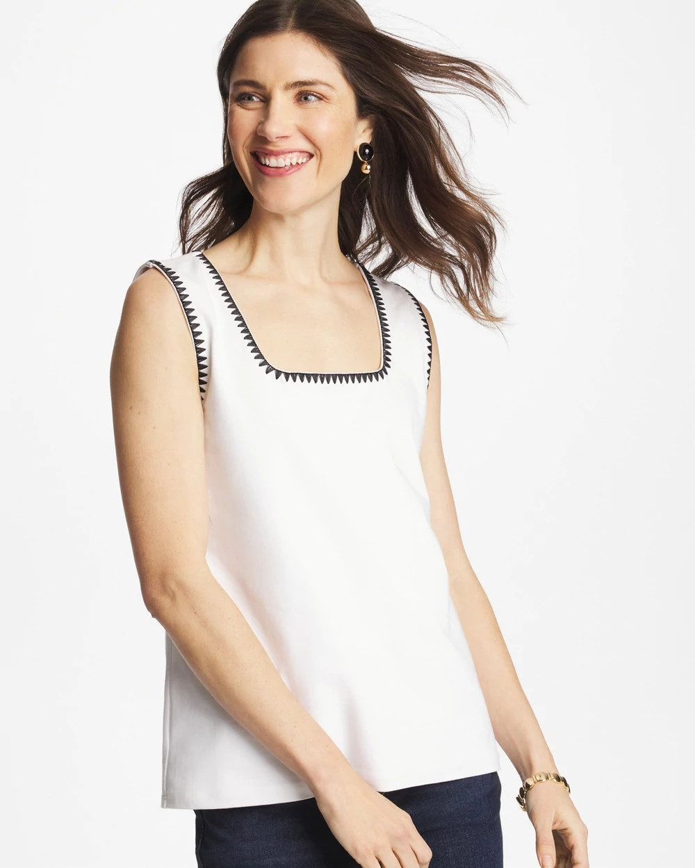 Chico's - Pima Blanket Stitch Square Neck Tank