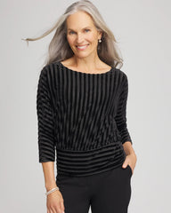 Chico's - Velvet Burnout Stripe Banded-Bottom Top