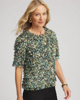 Chico's - Foiled Mesh Ruffle Crop Tee