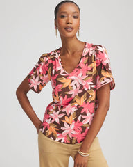 Chico's - Floral Petal-Sleeve Voop Neck Tee