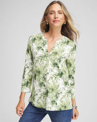 Chico's - Printed Slub Splitneck Henley Tee