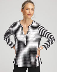 Chico's - Striped Slub Splitneck Henley Tee