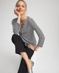Chico's - Striped Slub Splitneck Henley Tee