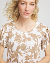 Chico's - Linen Leaf Print Flutter Sleeve Tee