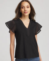 Chico's - Pleated-Trim Flutter-Sleeve Tee