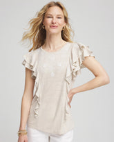 Chico's - Embroidered Flutter-Sleeve Tee