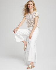 Chico's - Embroidered Flutter-Sleeve Tee