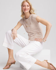 Chico's - Neutral Striped Cap Sleeve Dolman Tee