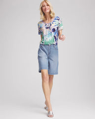 Chico's - Tropical Nights Sweater-Trim Linen Tee