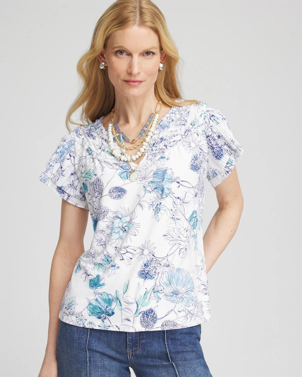 Chico's - Touch of Cool™ Floral Flutter Sleeve Tee