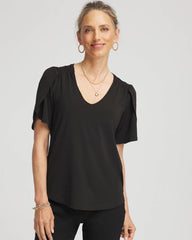 Chico's - Petal-Sleeve Voop Neck Tee