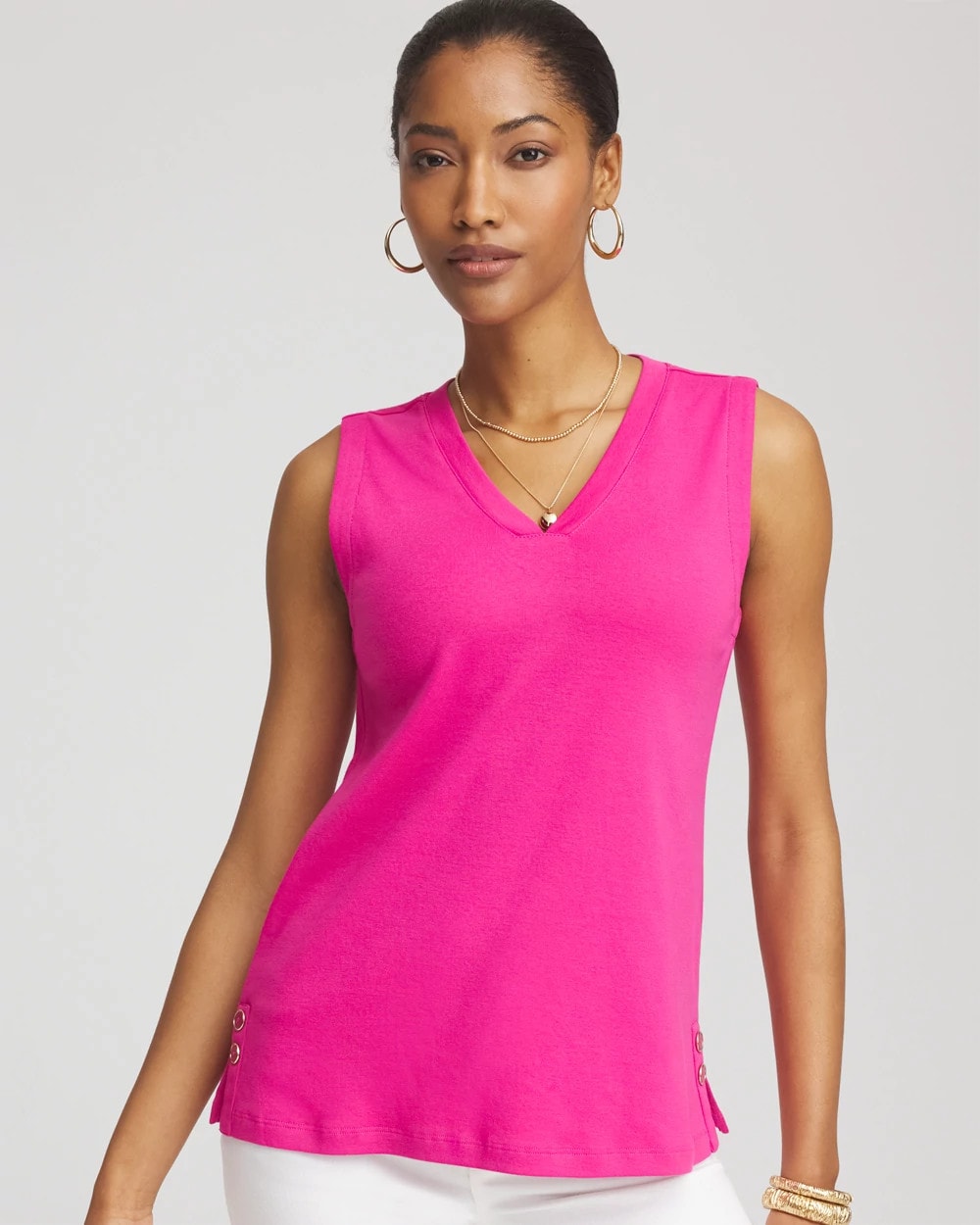 Chico's - Sleeveless V-Neck Button Tank