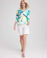 Chico's - Ocean Print Slub Scoop-Neck Tee
