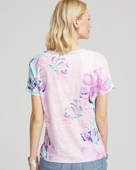 Chico's - Floral Sweater-Trim Linen Tee