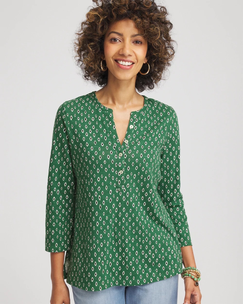 Chico's - Geo Cotton Slub Henley Shirt