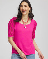 Chico's - Touch of Cool™ Crochet Lace Square-Neck Tee