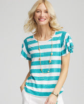 Chico's - Linen Metallic Striped Flutter-Sleeve Tee