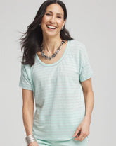Chico's - Striped Sweater-Trim Linen Tee