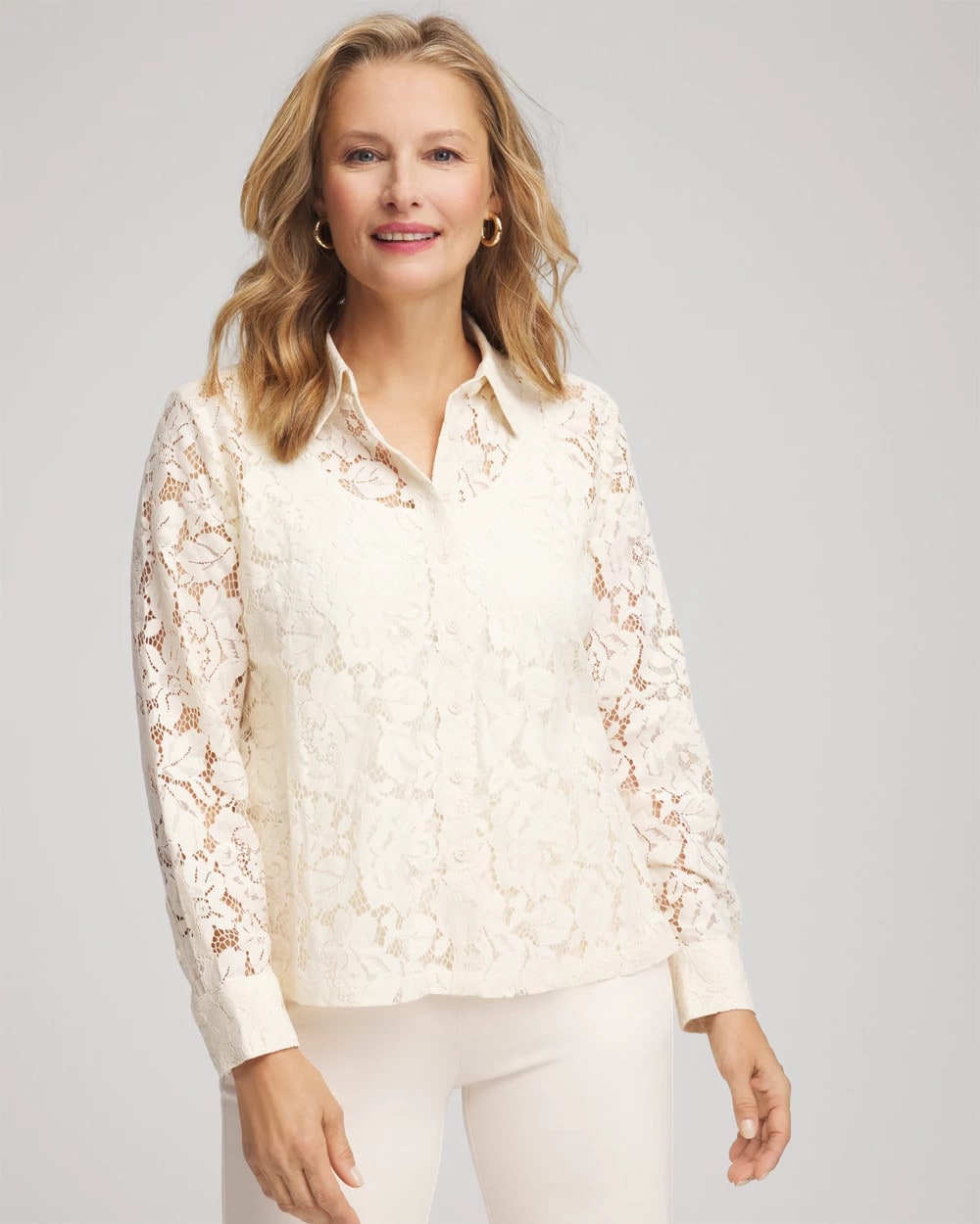 Chico's - Classic-Fit Collared Lace Shirt