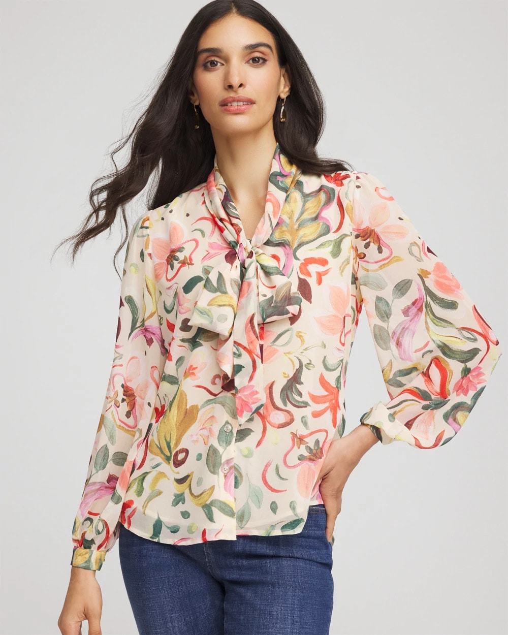 Chico's - Floral Jacquard Tie-Front Blouse