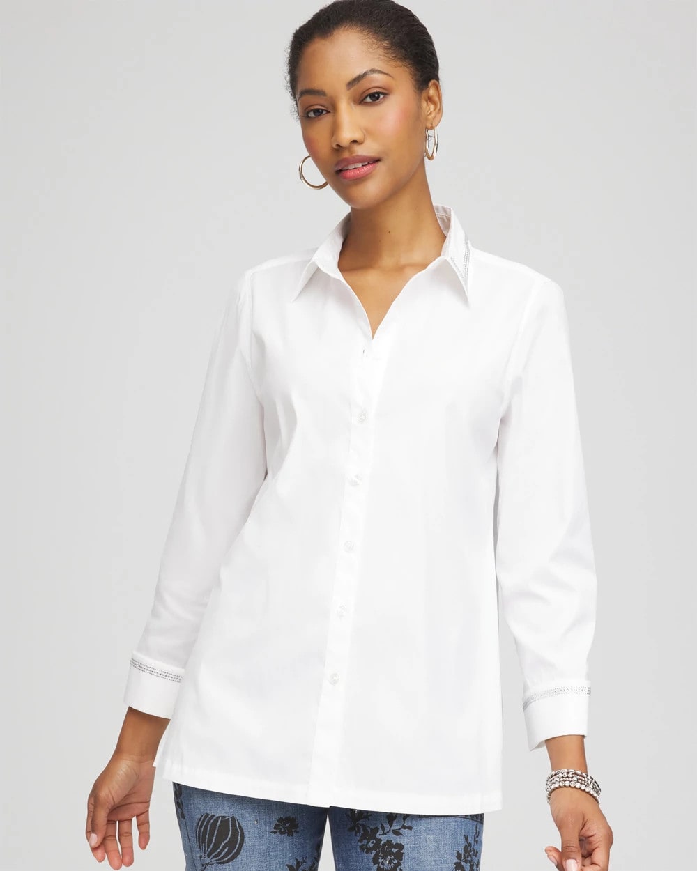 Chico's - Rhinestone Embellished Poplin Tunic