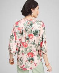 Chico's - Floral Satin Tie-Front Pullover Top