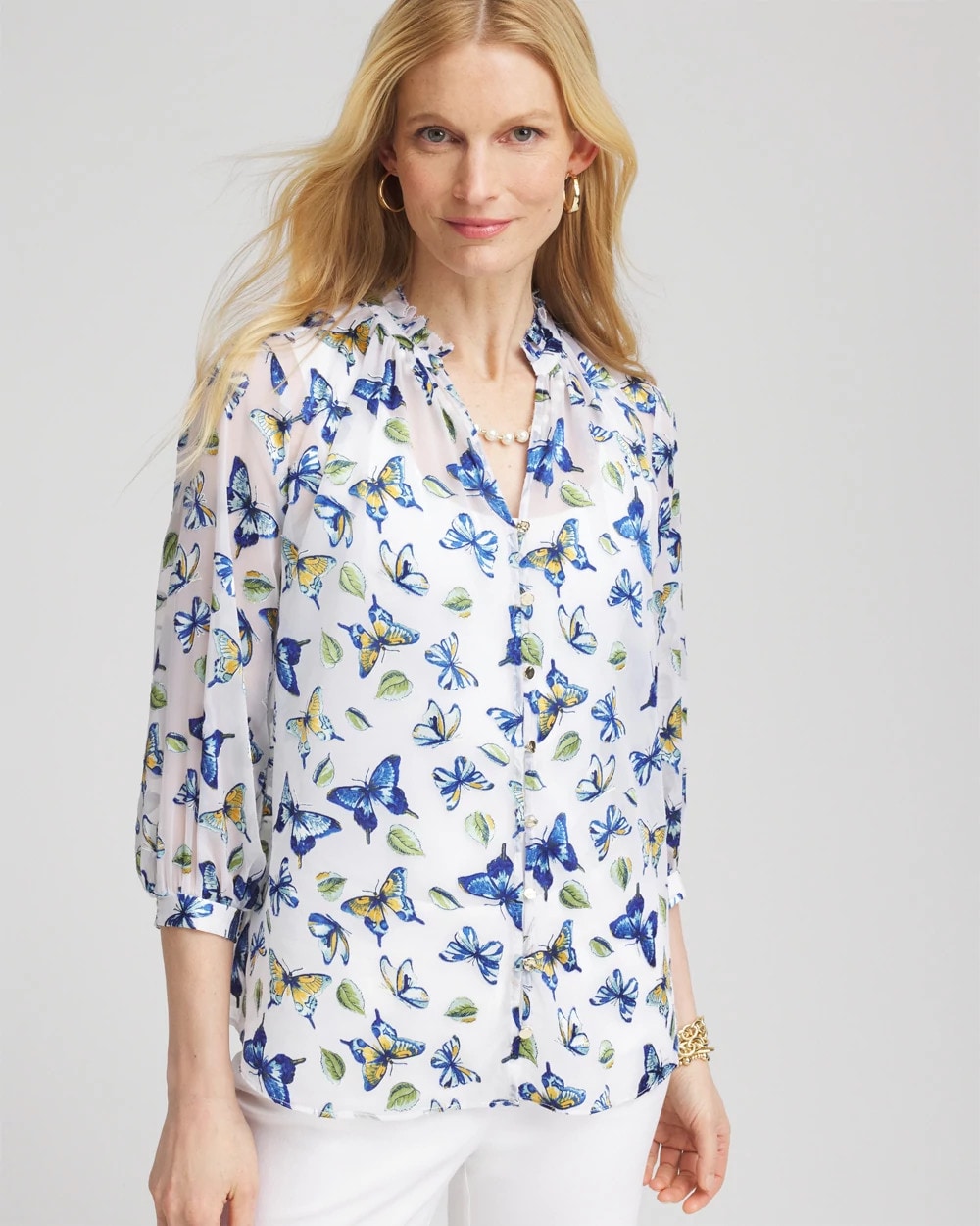 Chico's - Ruffle Collar Butterfly Burnout Blouse