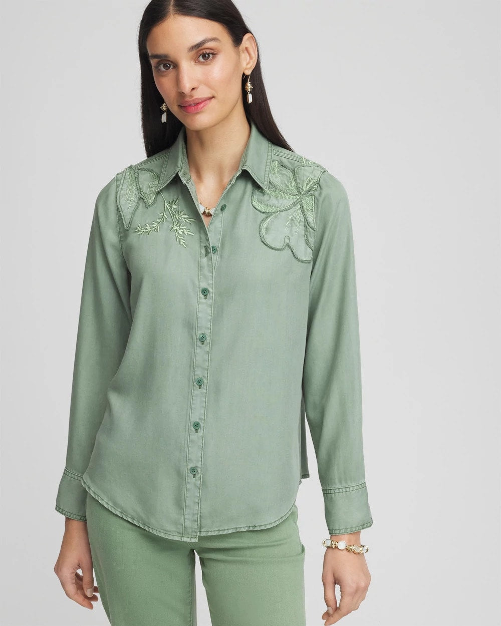 Chico's - Embellished Lyocell Tencel™ Collared Shirt