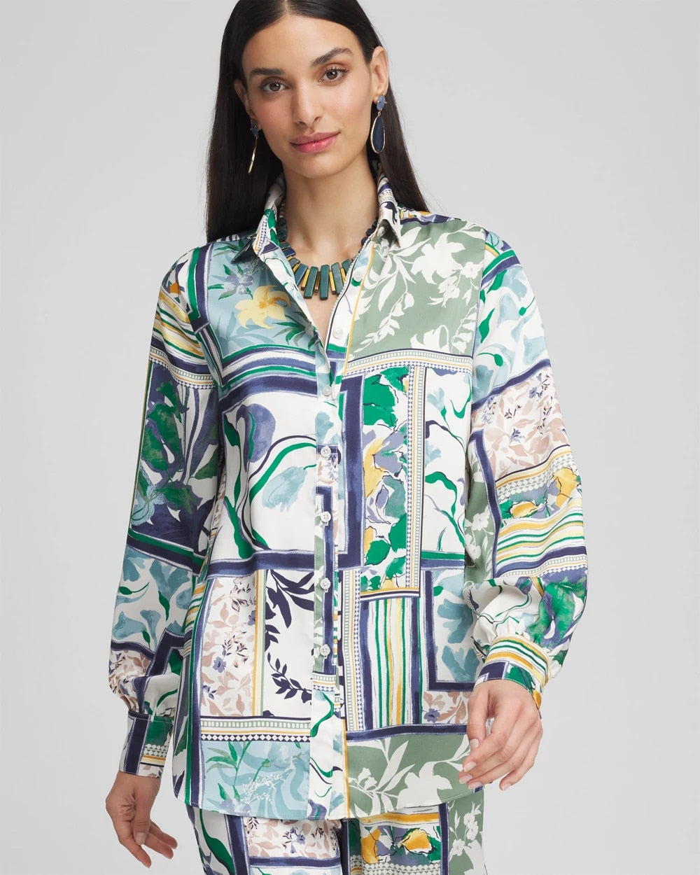Chico's - Faux Silk Coastal Collared Shirt