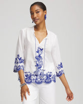 Chico's - Embroidered Tassel Tie-Front Blouse