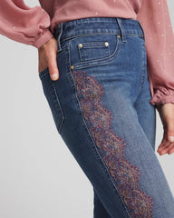 Chico's - Lace Embroidered Pull-On Straight Jeans