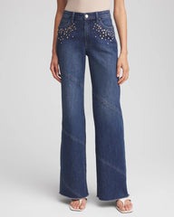 Chico's - Embellished Frayed Flared-Leg Jeans