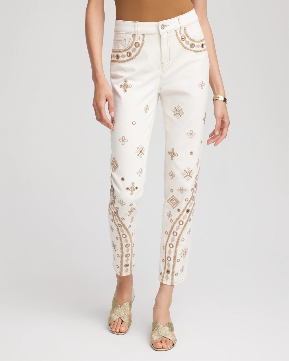 Chico's - Embellished Girlfriend Slim Ankle Jeans