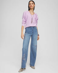 Chico's - Embellished High Rise Wide Leg Jeans