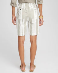 Chico's - Striped Cotton-Linen Pull-On Utility Shorts