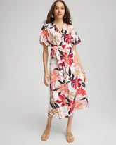 Chico's - Tonal Floral Ruffle-Sleeved Midi Dress