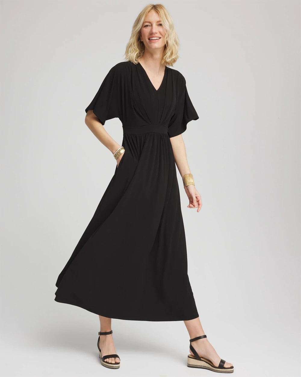 Chico's - Flutter-Sleeved Jersey Maxi Dress
