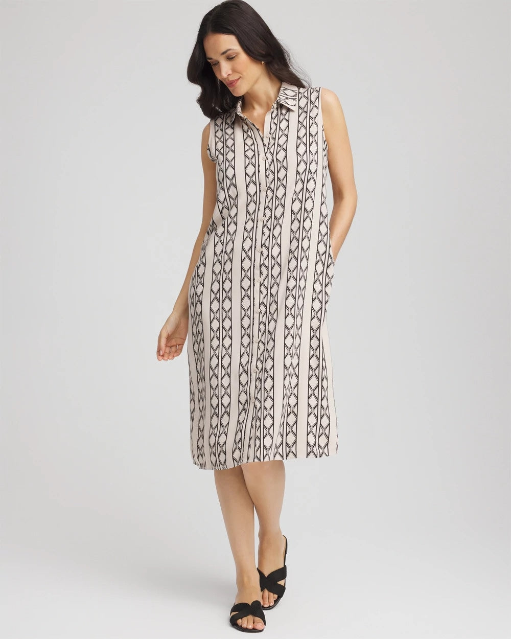 Chico's - Printed Sleeveless Silk-Twill Shirtdress
