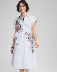 Chico's - Striped Embroidered Poplin Midi Shirtdress