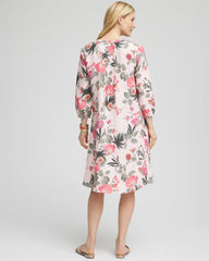 Chico's - Floral Linen Pintuck 3/4 Sleeved Dress