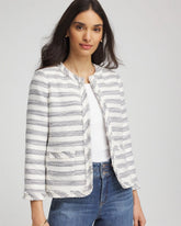 Chico's - Striped Tweed Collarless Box Jacket