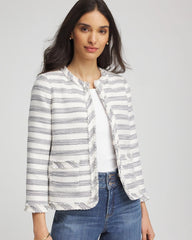 Chico's - Striped Tweed Collarless Box Jacket
